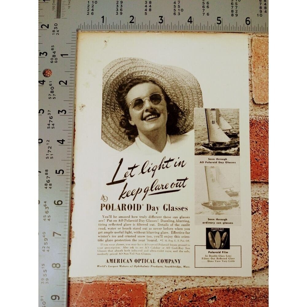 1941 Polaroid Day Glasses Woman in straw hat Sunglasses Orig Vtg PRINT AD